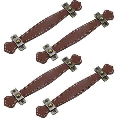 4 Stück antike Leder-Schubladengriffe, braune Leder-Kofferknöpfe, schraubenlos (1/3)