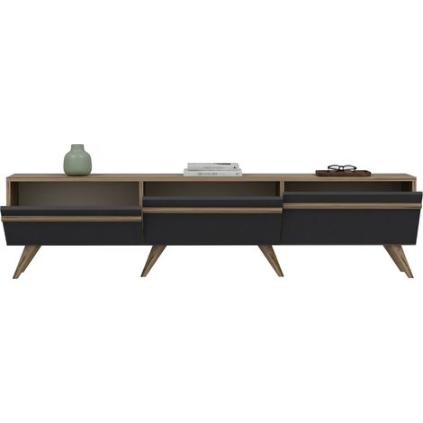 Mueble para TV Cortaccia, 3 puertas abatibles, 3 compartimentos, 180x35x42h cm negro antracita