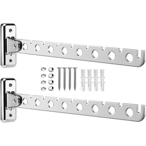 2Pcs Porte Cintre Mural Étendoir Mural Sechoir Linge Cintre Mural Support de Séchage Rotation 90° Porte-Vêtements Pliable Mural avec Vis et Chevilles pour Chambre Salon Balcon (1/4)