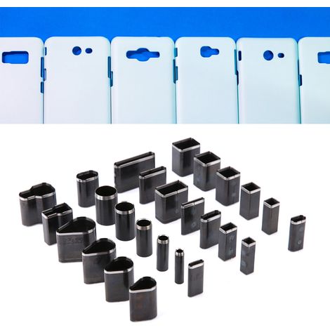 Ensemble de 26 pièces comprenant un perforateur pour coque de téléphone, un perforateur pour étui en cuir et un perforateur universel pour téléphone.