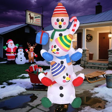 JSSEVN - Muñeco de nieve hinchable de 182 cm, pila de muñecos de nieve de poliéster impermeable, estacas y cuerdas para decoración navideña (enchufe europeo de 220 V). (1/4)