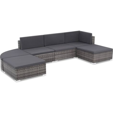 Set Divani da Giardino 6 pz con Cuscini in Polyrattan Grigio vidaXL