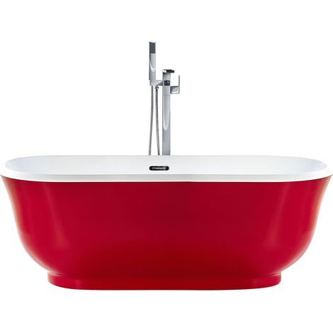 Bañera independiente de acrílico rojo 170 x 77 cm ovalado bordes redondeados moderno Tesoro (1/5)