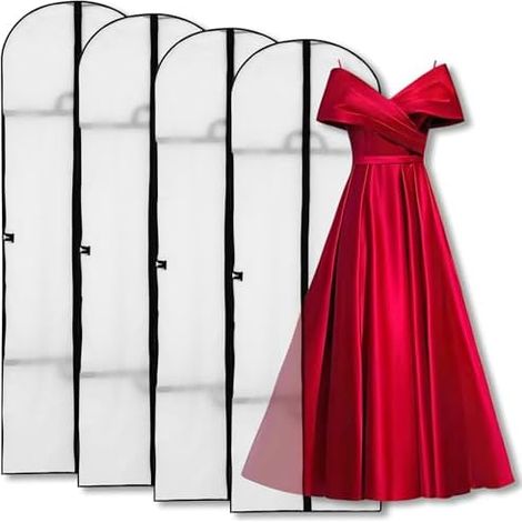 Housse Robe de Mariée 4 pièces Blanc Housse Vetement Longue avce Zip 60x180cm Housses à Vêtements,pour Manteau,Robes,Robe de soirée,Robe de mariée,Costume (1/5)