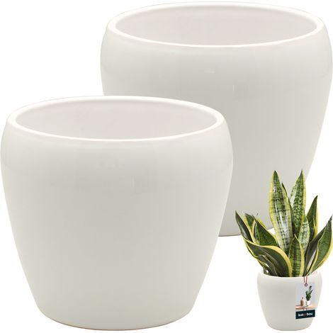 KOTARBAU® 2er-Set Blumentöpfe, 13,5 cm, weiß glasierte Keramik, Blumen- und Kräutertopf, dekorative Abdeckung, Balkontopf