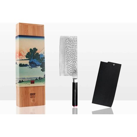 Couteau Couperet Chinois Hachoir de Cuisine Acier 440C Manche Noir avec Étui Bambou 19 cm - PANGIVO (1/5)