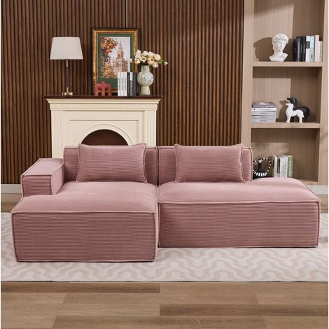 Sofa 235x129x70 cm Baby Pink aus Polyester gepolstert mit 2 Kissen (1/5)
