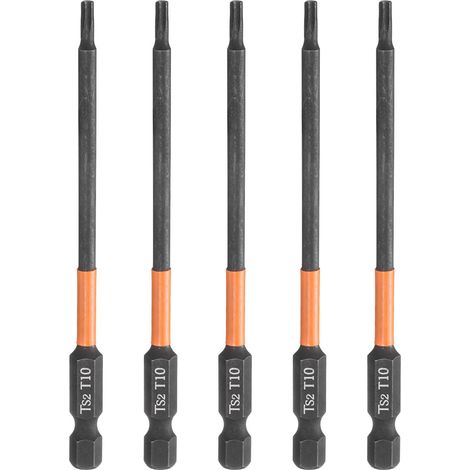 5Pcs Embout Tournevis Torx T10 1/4" Hex Shank Longueur 4" (100mm) (1/5)