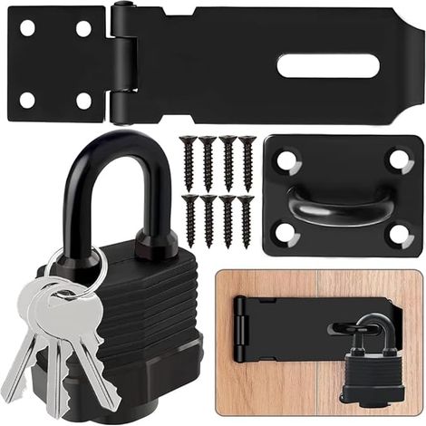 Serrure à pêne dormant en acier inoxydable et cadenas avec vis, cadenas robuste de 10,1 cm et serrure de porte étanche, pour jardin, chambre à coucher, porte, armoire (1/5)