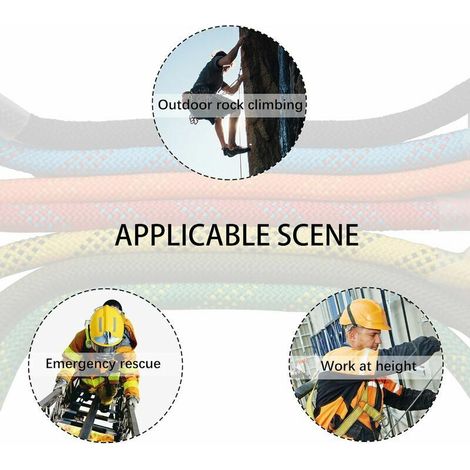 Corde d'escalade 10 mm - 32 pieds Corde de rappel haute résistance pour la randonnée, l'alpinisme, l'entraînement, le sauvetage, l'évacuation en cas d'incendie
