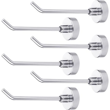 6 stuks magnetische haken, 0,75kg zware magnetische haken 6,5 cm magnetische haken voor het ophangen magnetische hanger voor cruisecabines handdoek, grill, koelkast, keuken, garage, werkplek (zilver) (1/5)