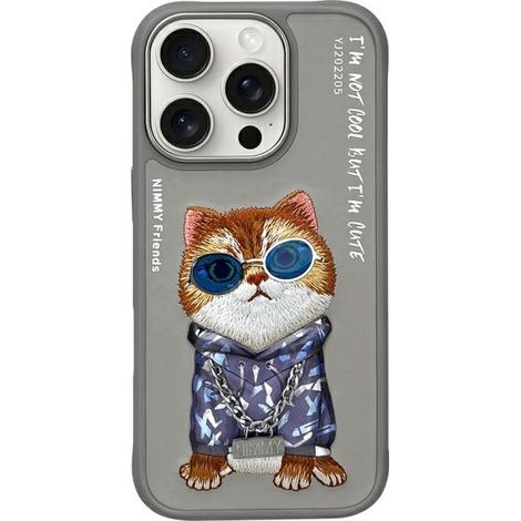Funda gris con diseño de gafas Nimmy y gato genial para iPhone 16 Pro (1/5)