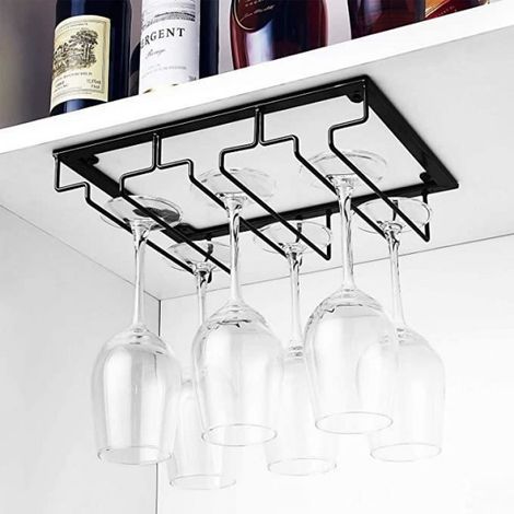Lot de 2 supports pour verres à vin - En fer - Avec 3 rails - Avec vis - Noir (1/4)