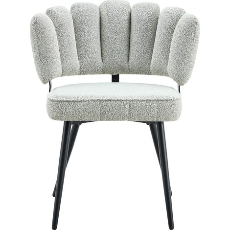 ELVMI Lote de 2 Sillas de Comedor, Respaldo Floral de 7 Piezas, Tela Bouclé y Metal, Gris Claro y Negro (1/5)
