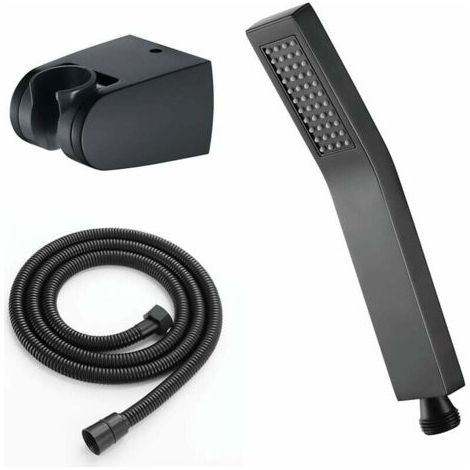 Douchette à main en laiton Douchette à fonction unique Douche anti-calcaire avec bec en silicone avec tuyau Douchette à main Noir (1/5)
