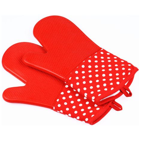 QORVA-Deux gants rouges en silicone antidérapants, de 19 x 33 cm chacun, résistants à la chaleur, adaptés au four et isolants thermiques. (1/5)