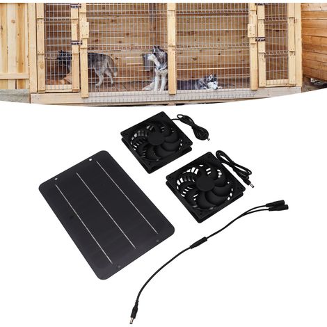 Ventilateur solaire double rangée 10 W pour niches, chenils, poulaillers, ventilateur portable avec filet de protection, petite serre (1/5)