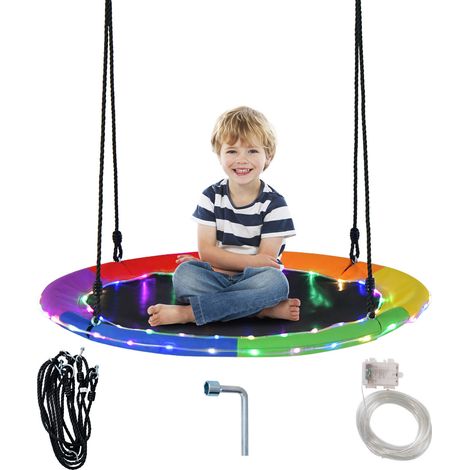 COSTWAY 40" Flying Saucer Tree Swing Hanging Round Swing Outdoor w/LED-8 Light Modes (1/5)