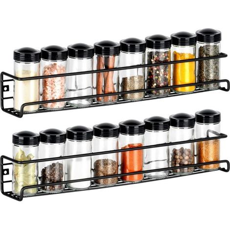 VILDE Lot de 2 Étagères à épices avec 16 récipients en verre - Style industriel - filtres anti-humidité (1/5)