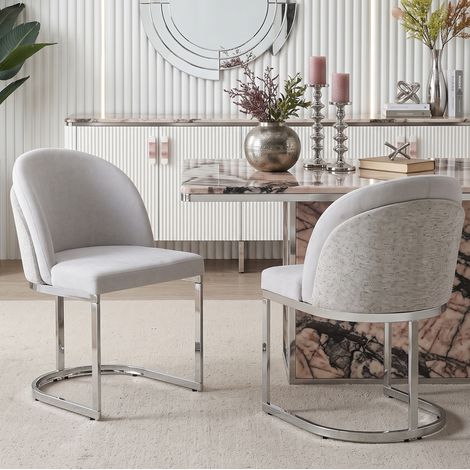 CHICFURN Pack de 2 sillas de comedor modernas 85x52x59 cm chenilla gris claro y metal (1/5)
