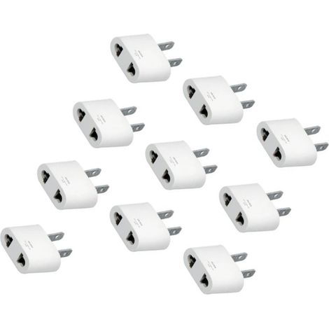 Lot de 10 adaptateurs secteur (prise américaine) 125-250 V 10 A 1000 W, convertisseur de puissance universel blanc pour voyages (1/5)
