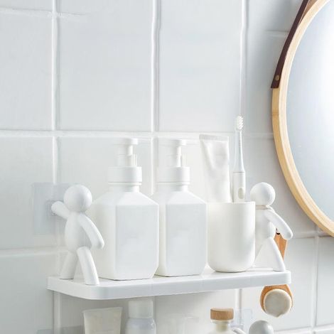 Étagère murale sans trou, Installation libre, petite poupée en forme de grande capacité, support de rangement en plastique à charge Stable, blanc (1/5)