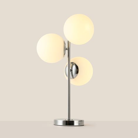 Lampe à poser triple boule en verre "ROM" - 3 x E27 - Ø 15cm - Chromé
