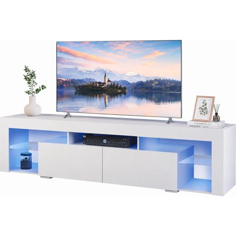 Meuble TV LED 160 cm, jusqu'à 70 pouces, 20 couleurs RGB, blanc (1/5)