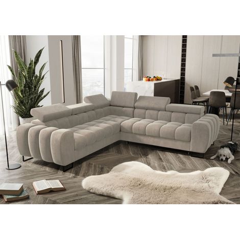 Ecksofa Schlafsofa BASTIEN in Stoff Terra Beige Seite Universal