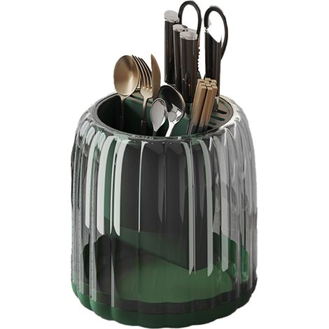 Bloc porte-couteaux rotatif à 360°, grande capacité, avec rangement amovible et bloc porte-cuillères pour la cuisine (vert). (1/5)