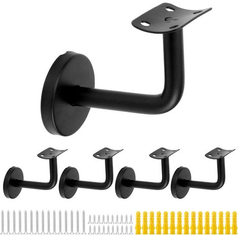 Pack de 5 supports de rampe escalier en acier inoxydable - noir - 60x80 mm courbé (1/5)
