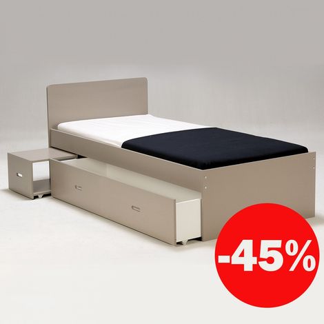 Bett ZENIA 90x190 + 1 Nachttisch + 1 Schublade / Grau/ 194,5x96x80 (1/2)
