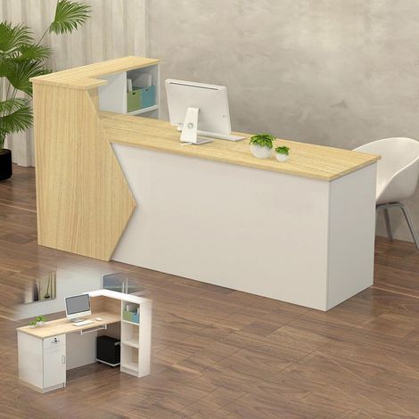Empfangstheke mit Stauraum, 100-300 cm, Holz/Weiß, für Büro, Praxis, Salon (1/5)