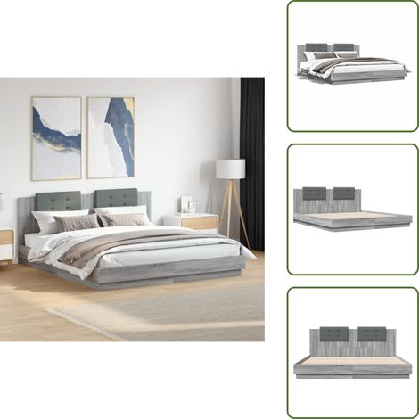 Bettgestell mit Kopfteil Grau Sonoma 200x200cm Holzwerkstoff - Bettsofa - Doppelbett - Boxspringbetten - Bettkopfteil - Massivholzbette (1/5)
