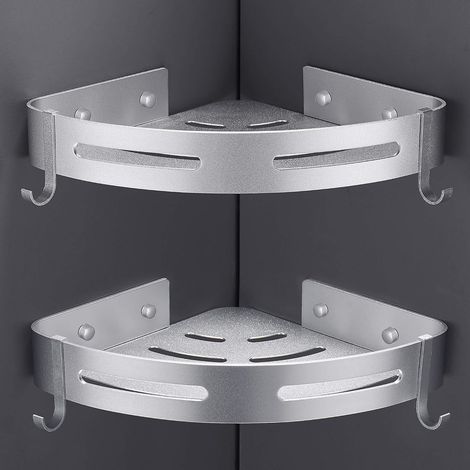 Étagère D'Angle Douche, Etagere Salle de Bain,Deux Méthodes D'Installation,Aluminium Panier de Rangement pour Douche Avec Crochets - Tablette D'Angle Douche (Blanc-Double) (1/5)