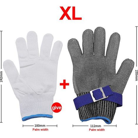 Guantes resistentes a cortes, guantes de carnicero de acero inoxidable 316L, protección de nivel 5, guante de trabajo XL (un guante) (1/4)