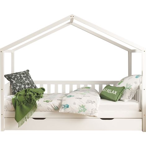 Lit cabane MH 90x200 sommier et tiroir inclus Vipack Dallas Blanc (1/5)