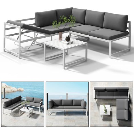 Sitzgruppe Weiß Aluminium Lounge Ecksofa mit Liegefunktion wetterfest Garten Tisch Outdoor-Möbel (1/5)