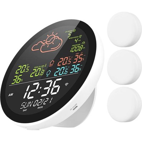 Station Météo Wifi, Horloge, Température et Humidité Intérieure/Extérieure, Grand Écran Multifonction