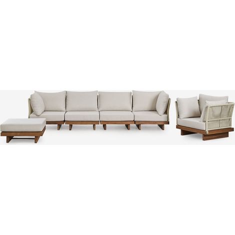 Ensemble de jardin avec canapé modulaire de 4 pièces comprenant 2 fauteuils d'angle, un fauteuil et un pouf en bois d'acacia Dai SKLUM (1/5)