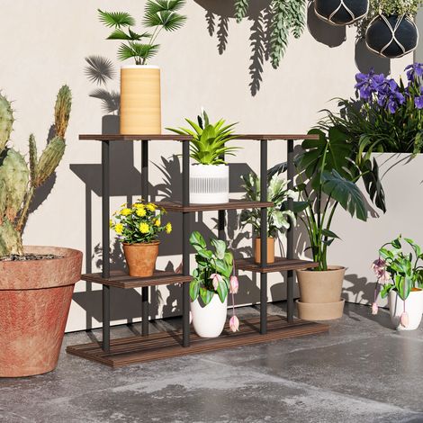 Porta piante a 4 livelli in metallo e legno, 80 x 24 x 61,5 cm, antracite HAVRYA (1/5)