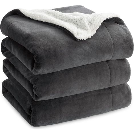 Plaid Polaire Sherpa Couverture - Anthracite, 220x240 cm (1/5)