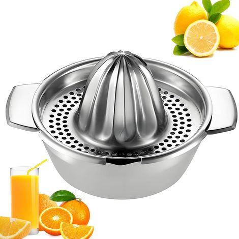 Presse-agrumes inox pro, rotation manuelle, récipient inclus. Pour citrons, oranges, pamplemousses. Passe au lave-vaisselle. (1/5)