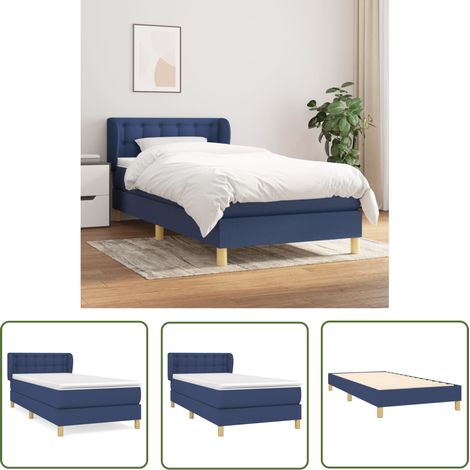 The Living Store Sommier à lattes de lit avec matelas Bleu 100x200 cm Tissu - Lit Plateforme - Lit Double - Matelas Ressorts Ensachés - Literie - Chambre À Coucher (1/5)