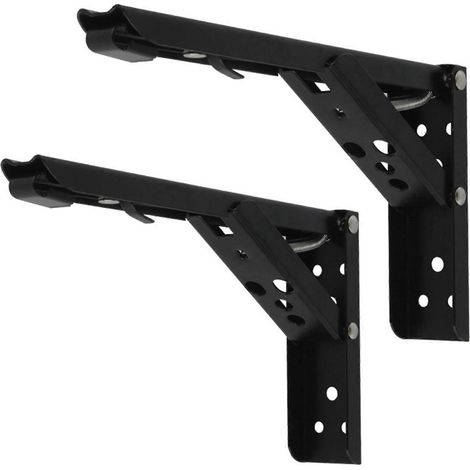 Robuste, 20 cm (8 Zoll) lange, klappbare Wandregalhalterungen aus Edelstahl für Heimwerkerprojekte – 2er-Pack, schwarz (1/5)