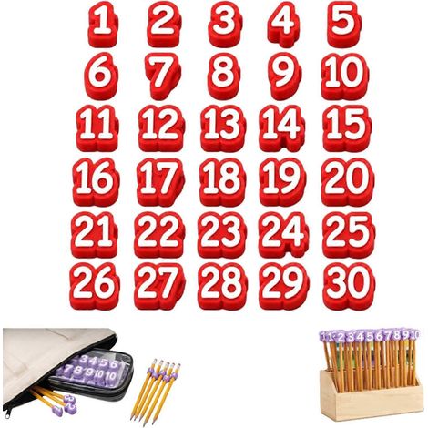 Embouts de crayons numérotés 20 étiquettes réutilisables pour enseignants marqueurs de suivi fournitures scolaires rouge (1/5)