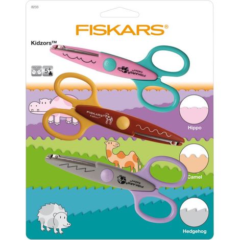 FISKARS Pack de 3 ciseaux cranteurs Kidzors Animaux du zoo (1/3)