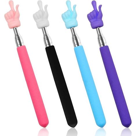 Bâtons de présentation télescopiques - Disponibles en violet, rose, bleu et noir - Acier inoxydable - Avec enrouleurs pour les doigts - Lot de 4 - 21-70 cm (1/5)