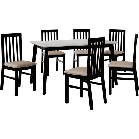 Salle à manger complète Victorville 267, Noir, 75x80x140cm, Diamètre: 0, Nombre de chaises: 4, Style: Contemporary