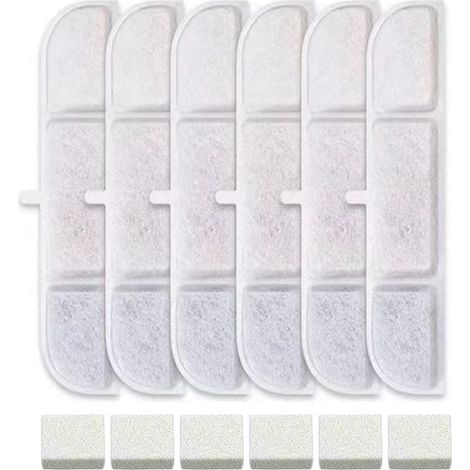 Filtres de fontaine à eau pour chat, 6 filtres de rechange et 6 éponges en mousse pour fontaine à eau en acier inoxydable, fontaine à eau pour chat pour boire, garde l'eau propre et (1/4)